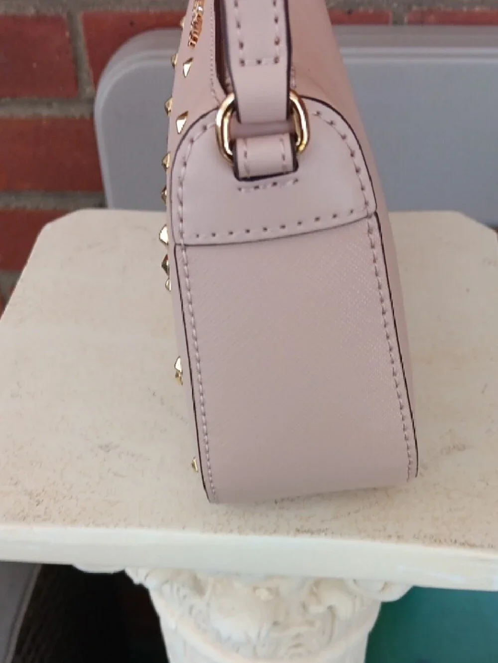 NWT Michael Kors Jet Set Medium Blush Pink Studded Pouchette Leather Bag